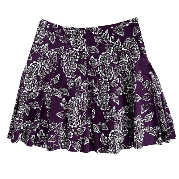 Club Monaco Purple Floral Linen Pleated Fit and Flair A-Line Skirt Size 6 - Picture 1 of 6